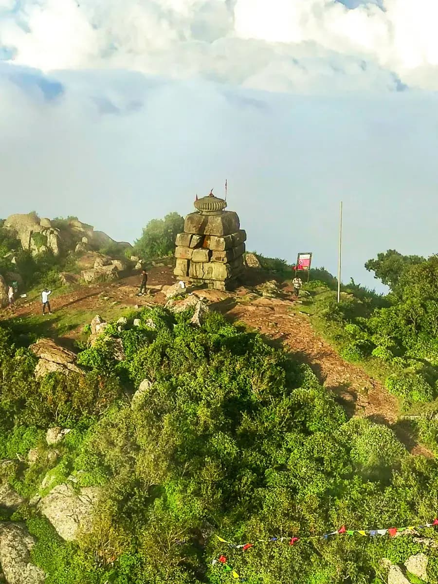 Mahendragiri hilltop rocky landscape and ancient stone shrine in Gajapati